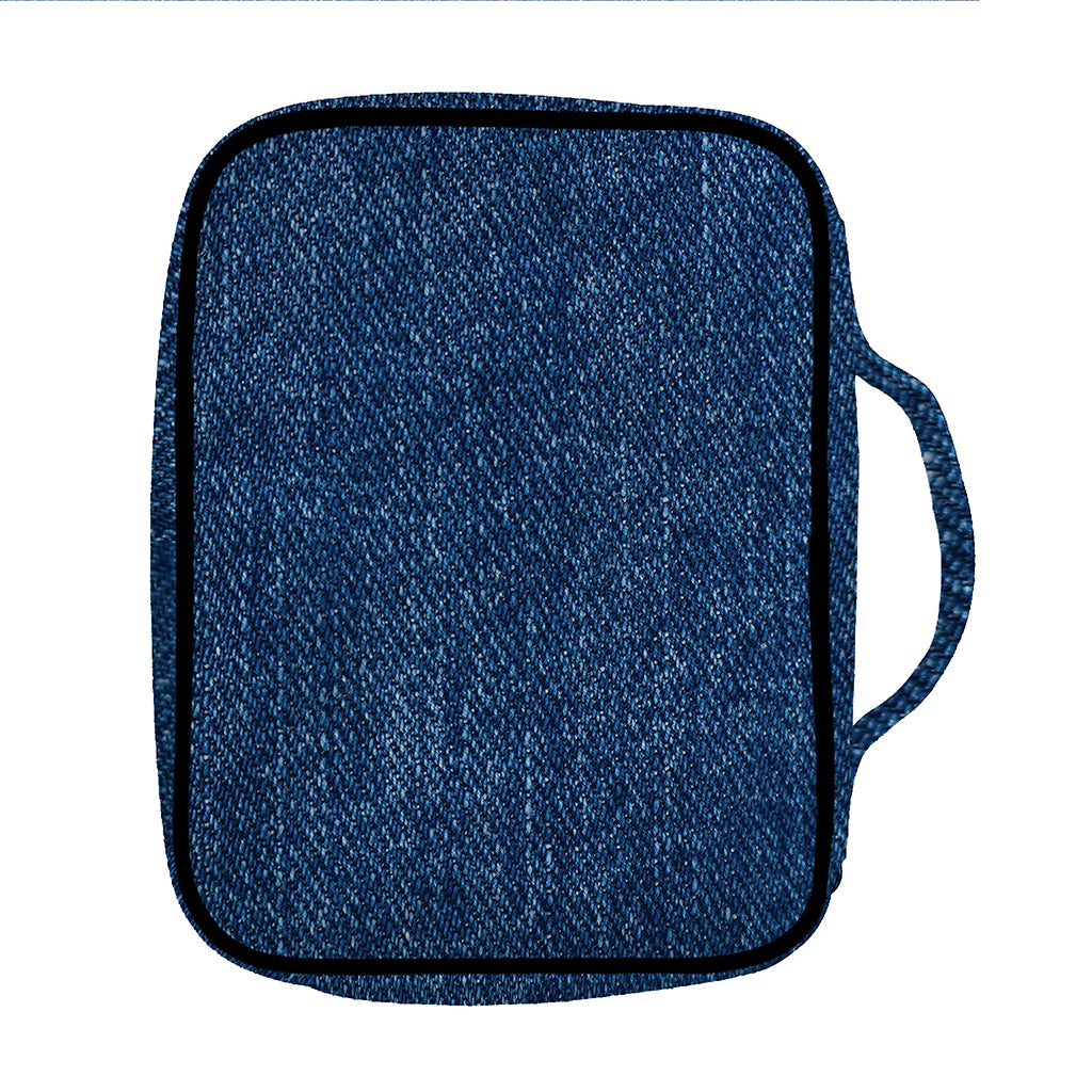 Navy Blue Denim Jeans Print Front Pocket Bible Bag