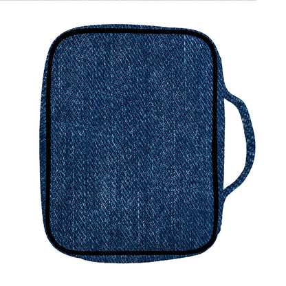 Navy Blue Denim Jeans Print Front Pocket Bible Bag