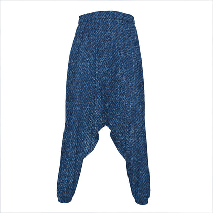 Navy Blue Denim Jeans Print Hammer Pants