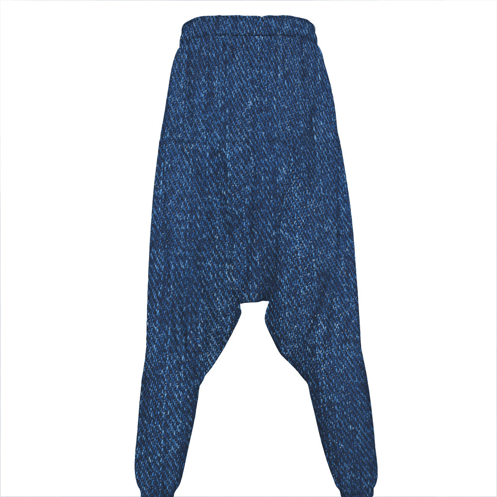 Navy Blue Denim Jeans Print Hammer Pants