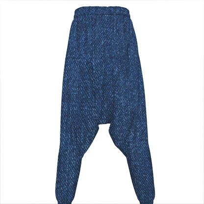 Navy Blue Denim Jeans Print Hammer Pants
