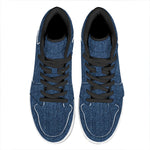 Navy Blue Denim Jeans Print High Top Leather Sneakers