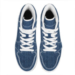 Navy Blue Denim Jeans Print High Top Leather Sneakers