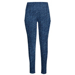 Navy Blue Denim Jeans Print High-Waisted Pocket Leggings
