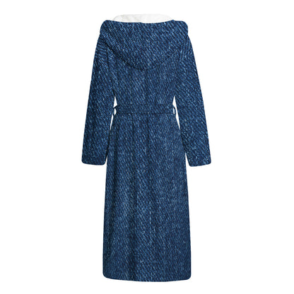 Navy Blue Denim Jeans Print Hooded Bathrobe