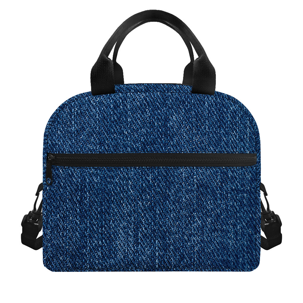 Navy Blue Denim Jeans Print Insulated Lunch Bag