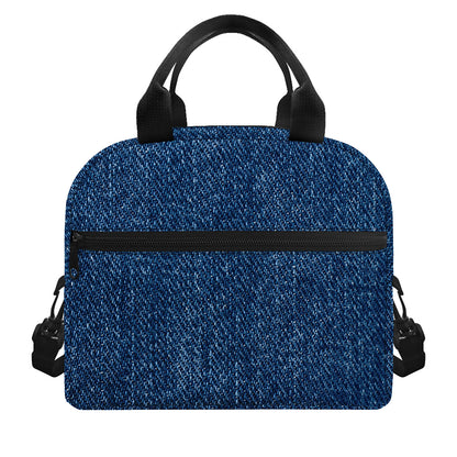 Navy Blue Denim Jeans Print Insulated Lunch Bag
