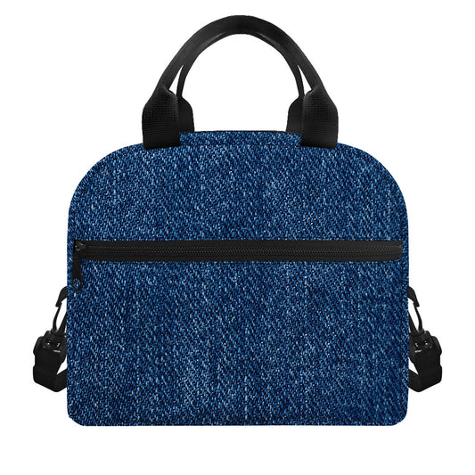 Navy Blue Denim Jeans Print Insulated Lunch Bag