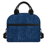 Navy Blue Denim Jeans Print Insulated Lunch Bag