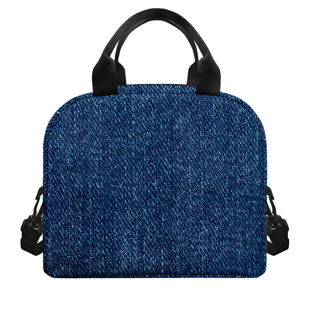 Navy Blue Denim Jeans Print Insulated Lunch Bag