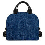 Navy Blue Denim Jeans Print Insulated Lunch Bag