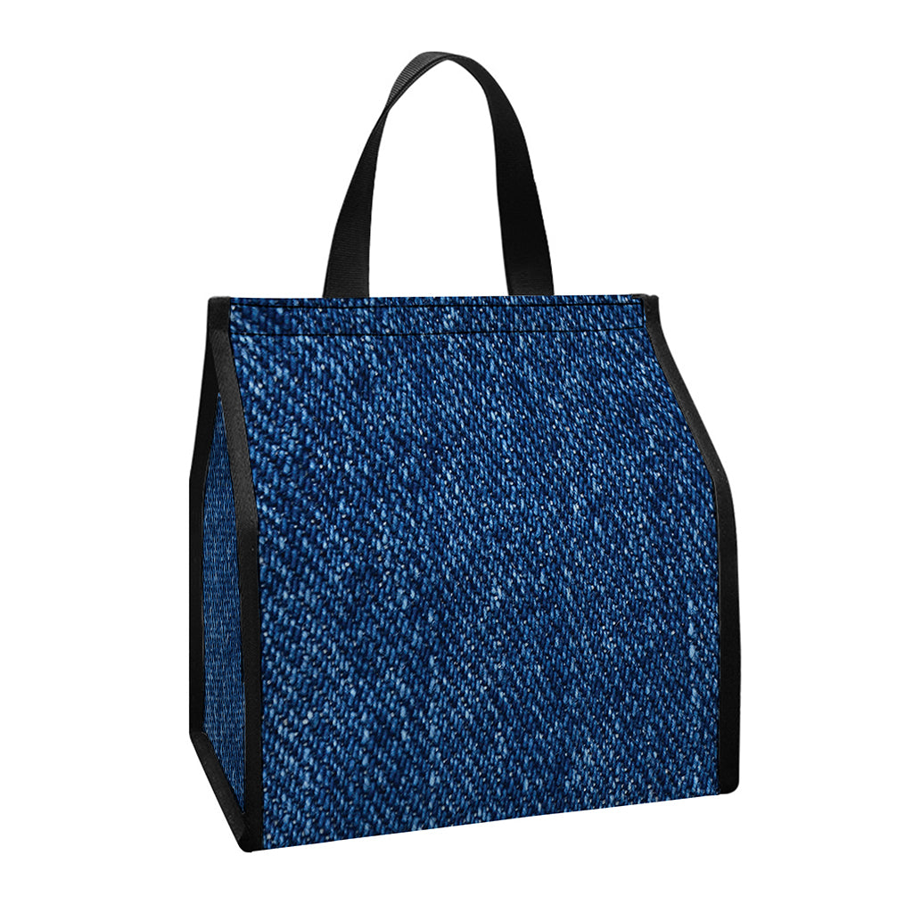 Navy Blue Denim Jeans Print Insulated Lunch Tote