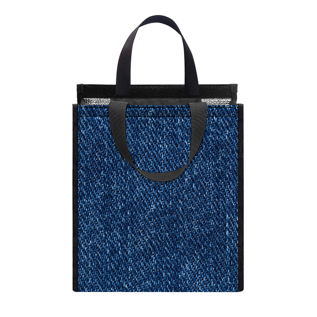 Navy Blue Denim Jeans Print Insulated Lunch Tote