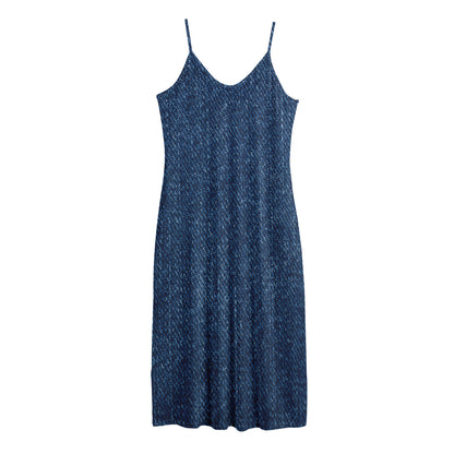 Navy Blue Denim Jeans Print Jersey Midi Cami Dress