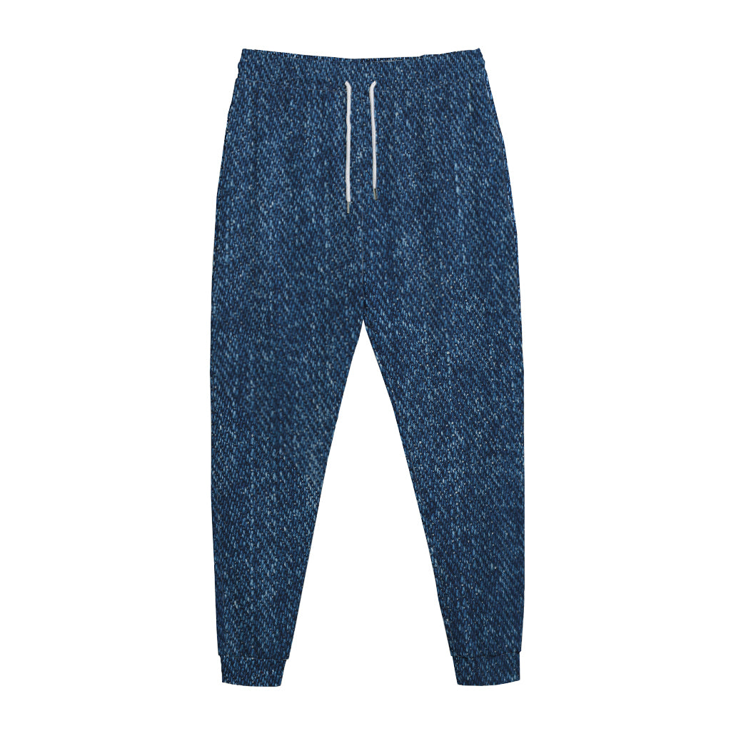 Navy Blue Denim Jeans Print Jogger Pants