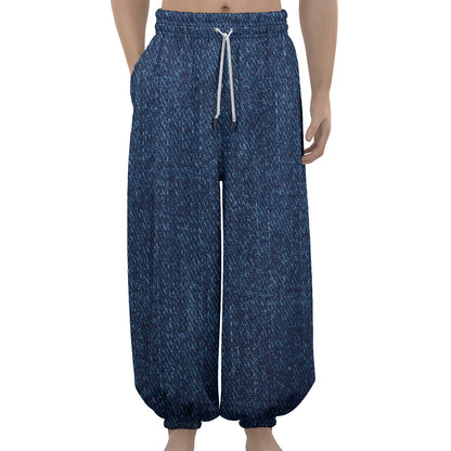 Navy Blue Denim Jeans Print Lantern Pants