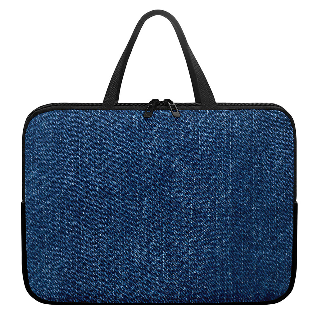 Navy Blue Denim Jeans Print Laptop Sleeve With Handle