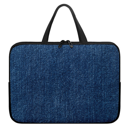 Navy Blue Denim Jeans Print Laptop Sleeve With Handle