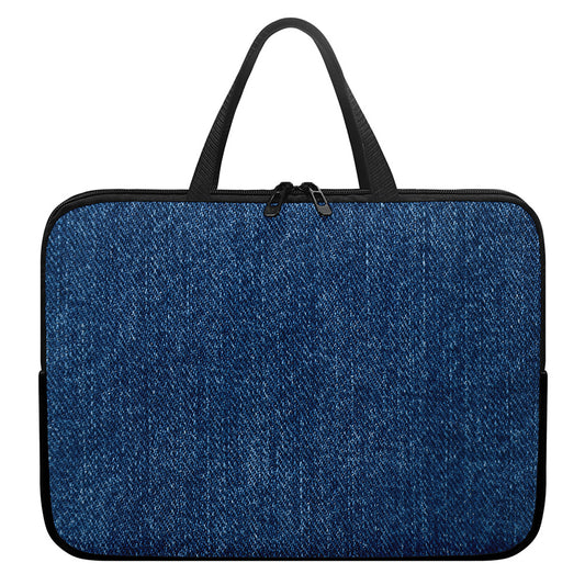 Navy Blue Denim Jeans Print Laptop Sleeve With Handle