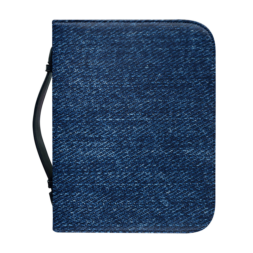 Navy Blue Denim Jeans Print Leather Bible Cover