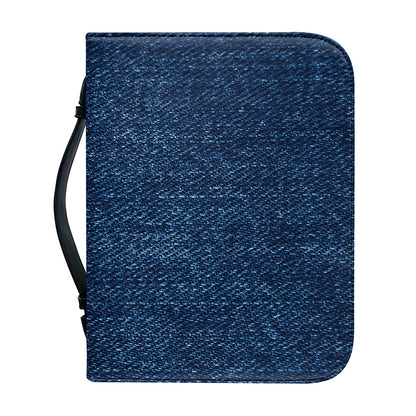 Navy Blue Denim Jeans Print Leather Bible Cover