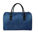 Navy Blue Denim Jeans Print Leather Duffel Bag