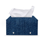 Navy Blue Denim Jeans Print Leather Tissue Box Cover