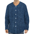 Navy Blue Denim Jeans Print Long Sleeve Baseball Jersey