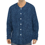 Navy Blue Denim Jeans Print Long Sleeve Baseball Jersey