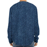 Navy Blue Denim Jeans Print Long Sleeve Baseball Jersey