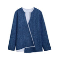 Navy Blue Denim Jeans Print Long Sleeve Short Coat