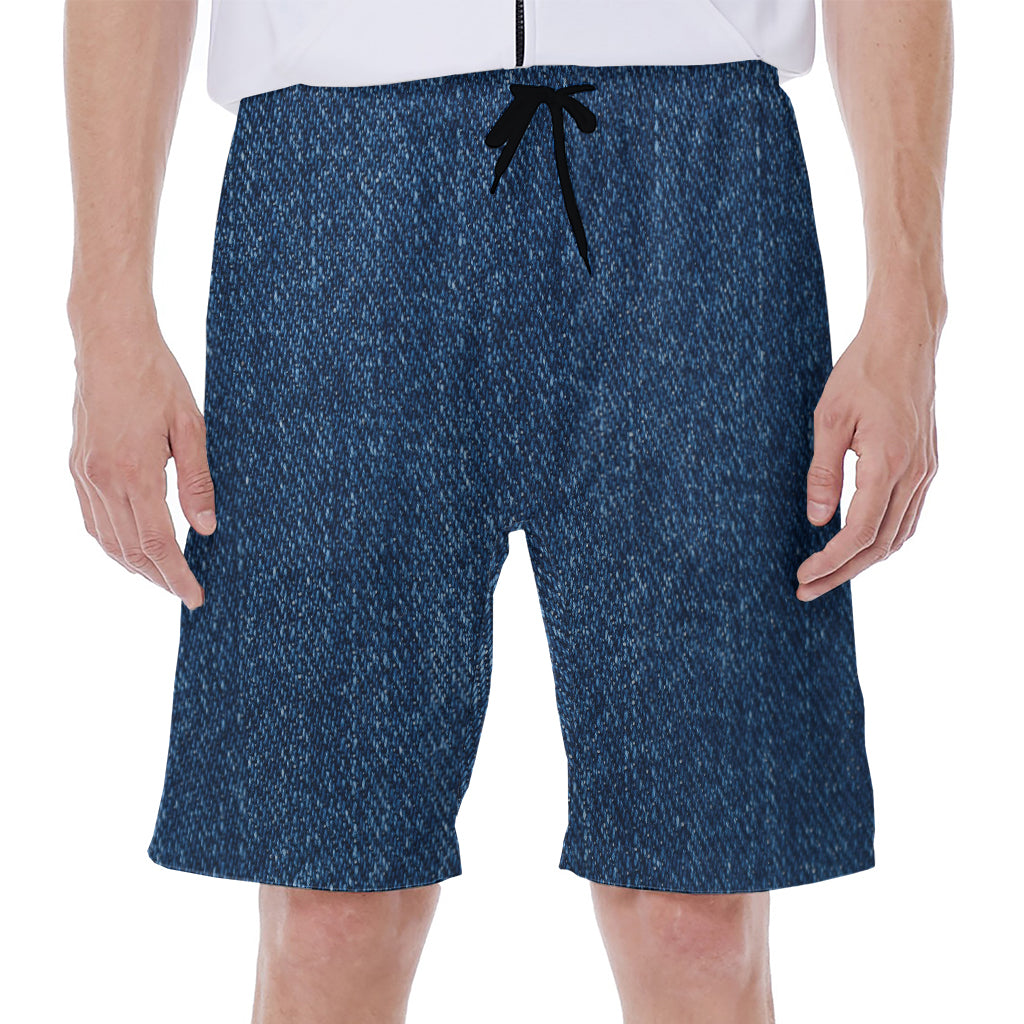 Navy Blue Denim Jeans Print Men's Beach Shorts