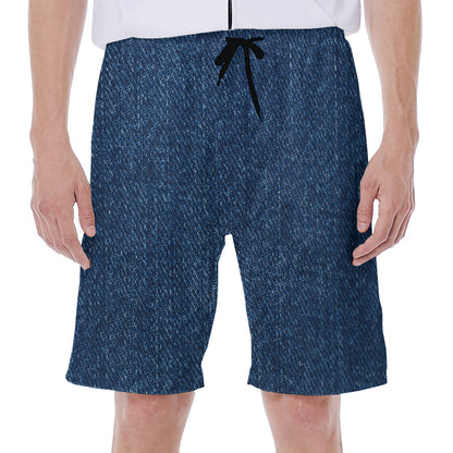 Navy Blue Denim Jeans Print Men's Beach Shorts