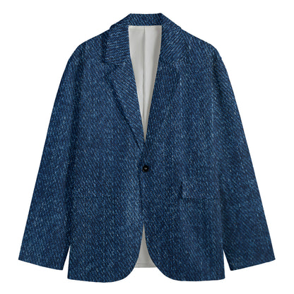 Navy Blue Denim Jeans Print Men's Blazer