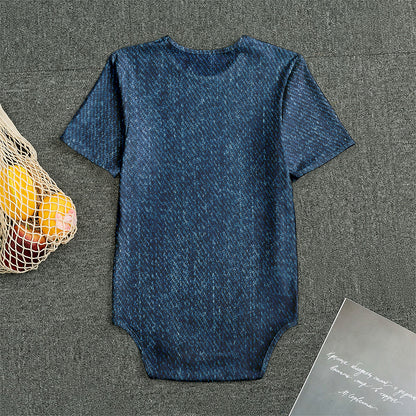 Navy Blue Denim Jeans Print Men's Bodysuit