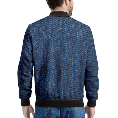 Navy Blue Denim Jeans Print Men's Bomber Jacket