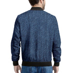 Navy Blue Denim Jeans Print Men's Bomber Jacket