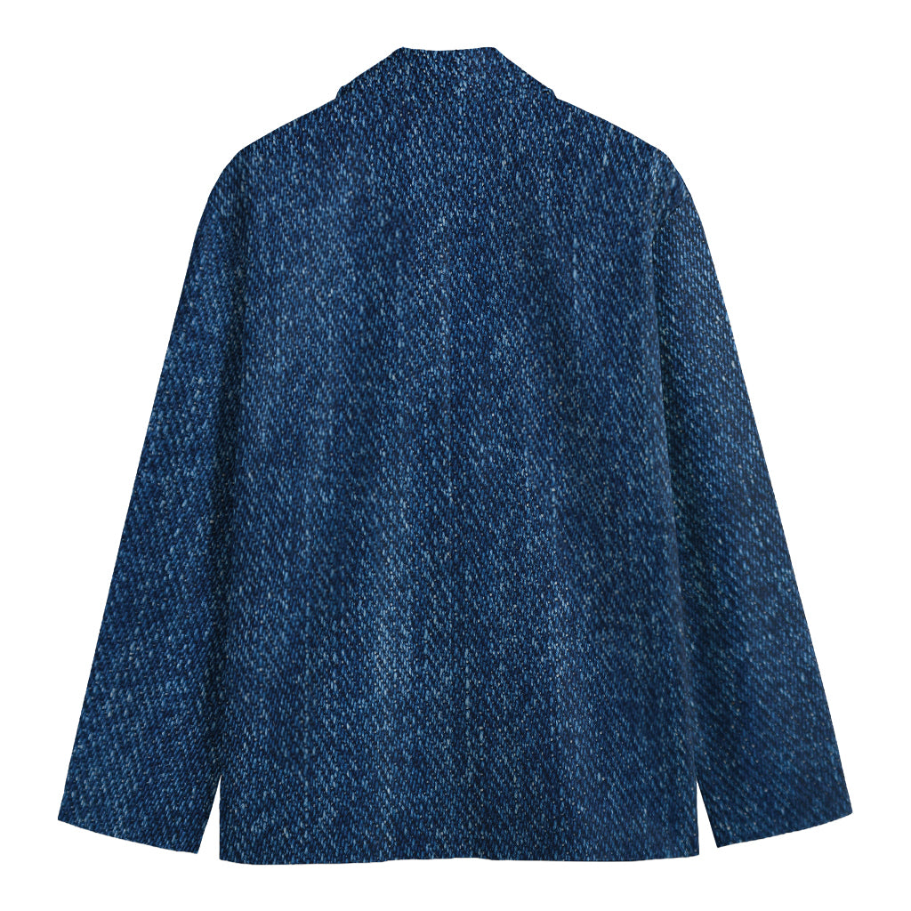 Navy Blue Denim Jeans Print Men's Cotton Blazer