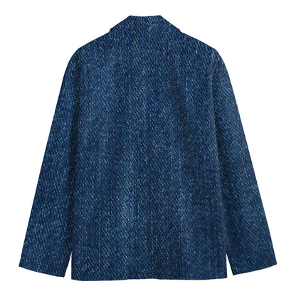 Navy Blue Denim Jeans Print Men's Cotton Blazer