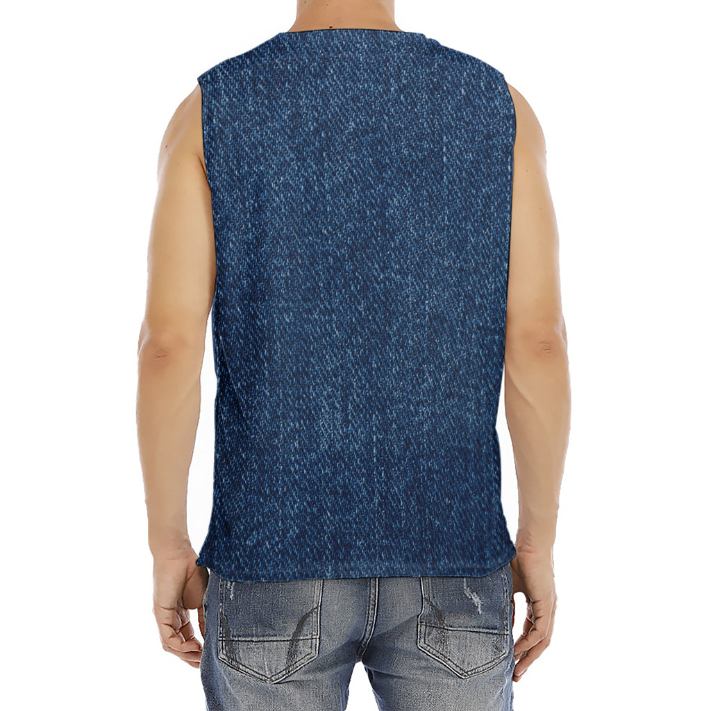 Navy Blue Denim Jeans Print Men's Fitness Tank Top