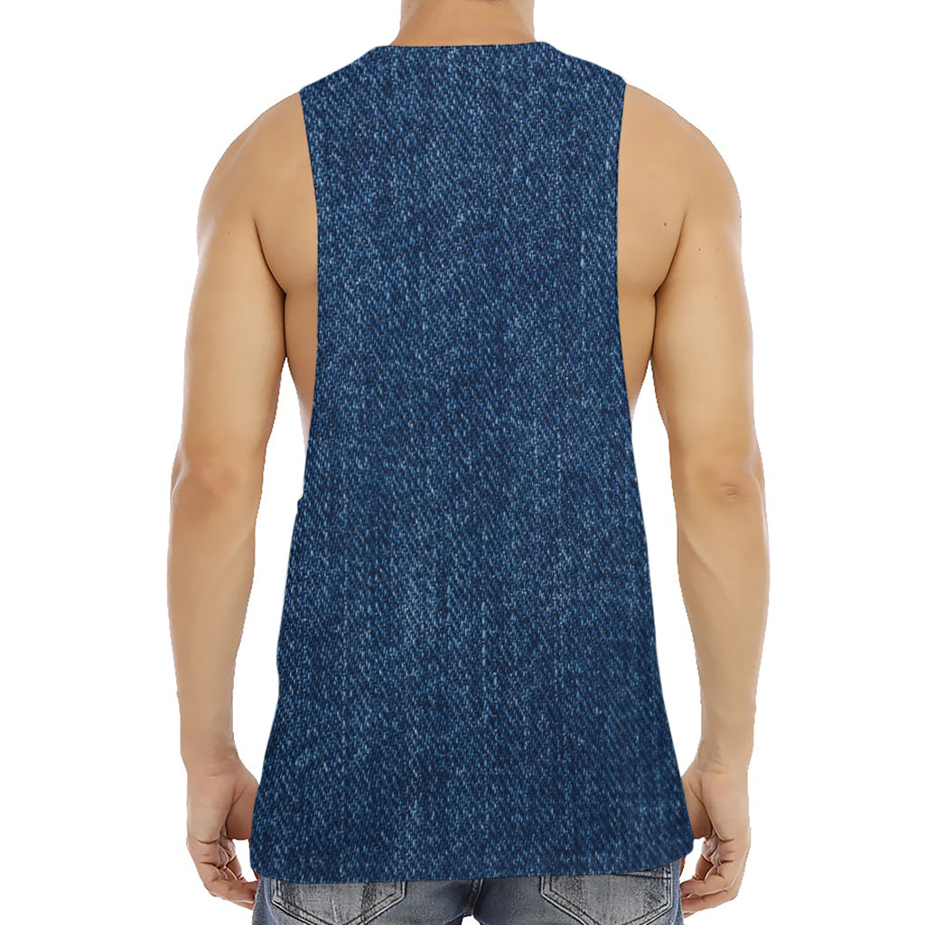 Navy Blue Denim Jeans Print Men's Muscle Tank Top