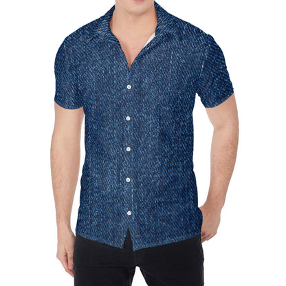 Navy Blue Denim Jeans Print Men's Shirt