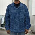 Navy Blue Denim Jeans Print Men's Shirt Jacket