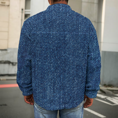 Navy Blue Denim Jeans Print Men's Shirt Jacket