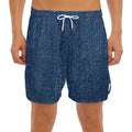Navy Blue Denim Jeans Print Men's Split Running Shorts