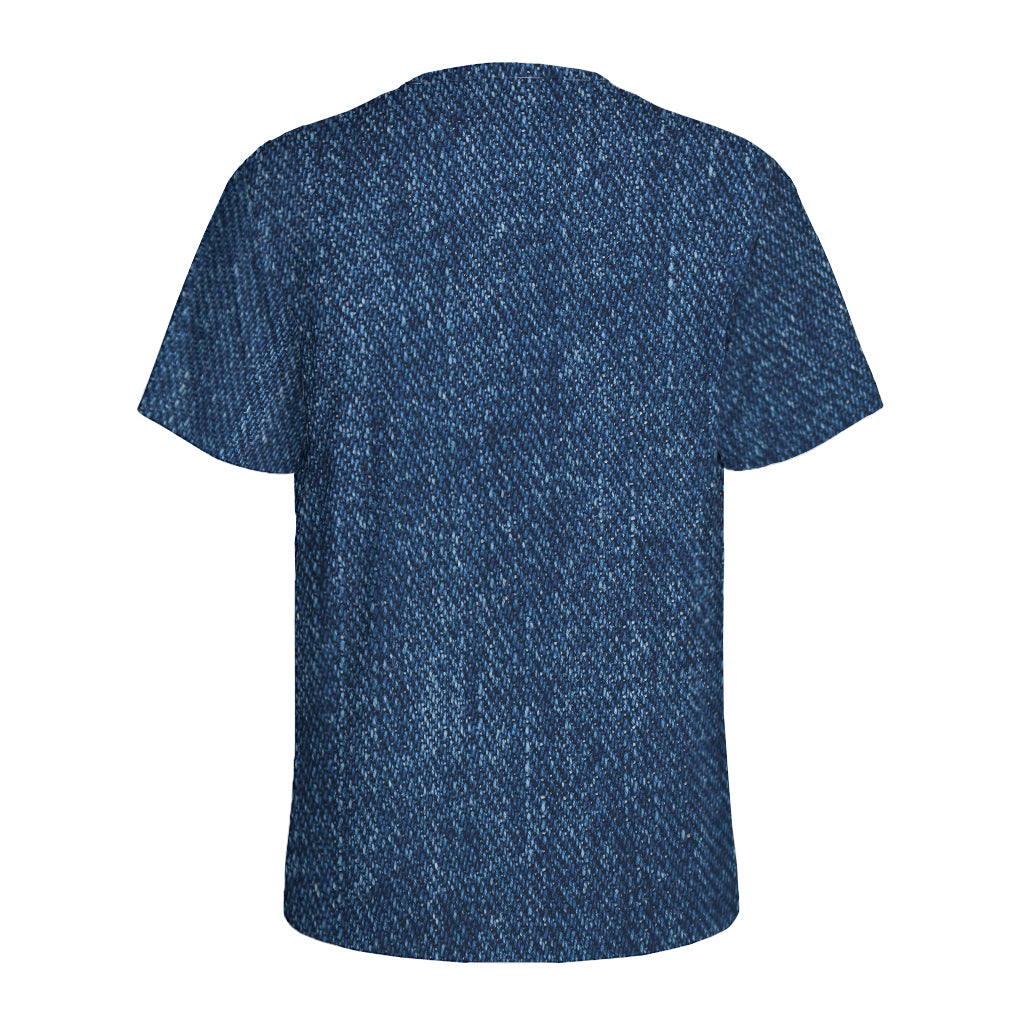Navy Blue Denim Jeans Print Men's Sports T-Shirt