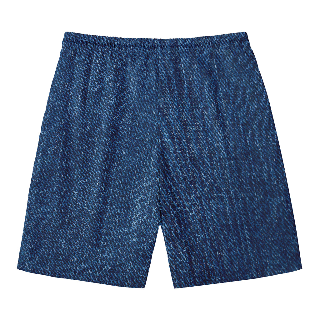 Navy Blue Denim Jeans Print Men's Swim Trunks