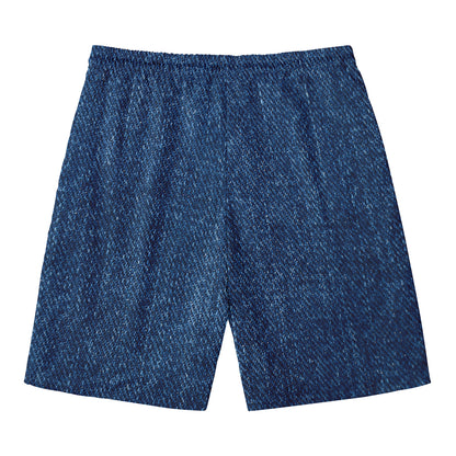 Navy Blue Denim Jeans Print Men's Swim Trunks