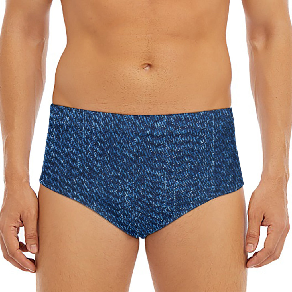 Navy Blue Denim Jeans Print Men's Triangle Swim Briefs