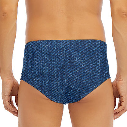 Navy Blue Denim Jeans Print Men's Triangle Swim Briefs